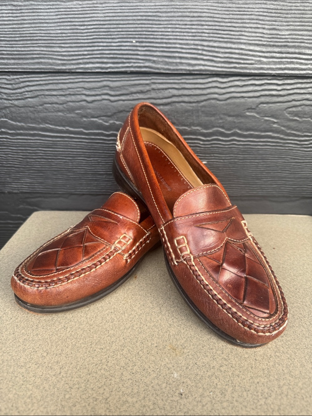 Men's Brown Woven Leather Slip-On Loafers size 10 M
